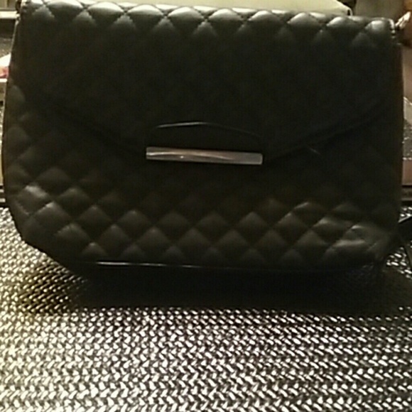 Black Quilted Purse with Silver and Leather Chain