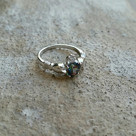 New rainbow topaz sterling silver Irish Claddagh