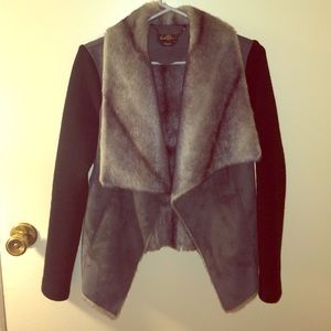 Bebe Gray Faux Suede/Fur Vest Jacket