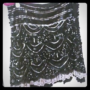 Black Gatsby Skirt Sequins Ivory Lace Holiday