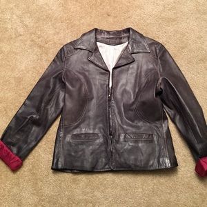 Grey distressed leather jacket. Made by Blue.