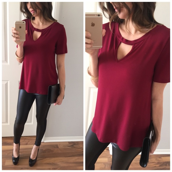 Tops - SOLD OUT • Burgundy Cut-Out Dressy Top