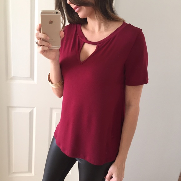 SOLD OUT • Burgundy Cut-Out Dressy Top - Picture 2 of 4