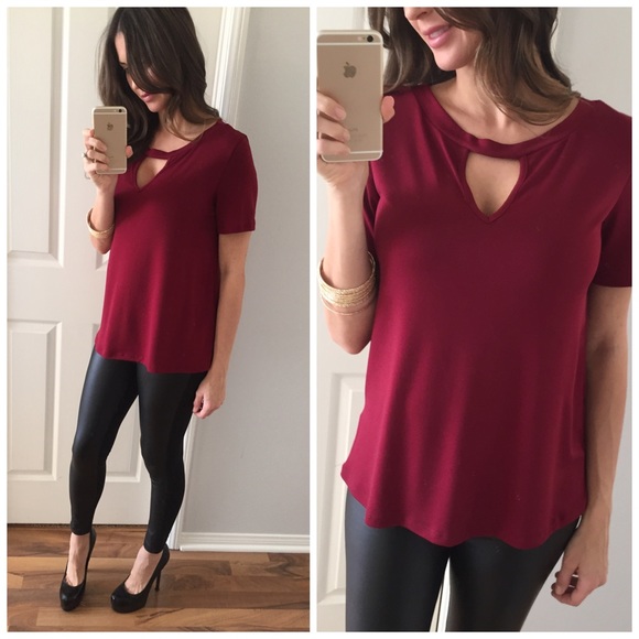 SOLD OUT • Burgundy Cut-Out Dressy Top - Picture 3 of 4