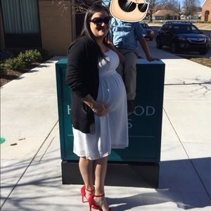 Strapless white maternity dress