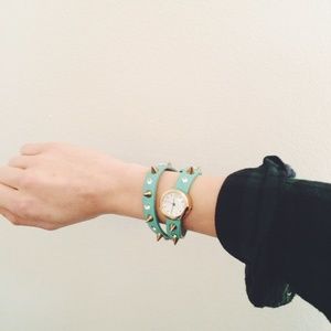 teal studded watch