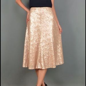 Gold sequin a-line midi skirt NWOT