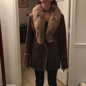 Brown distressed shearling coat