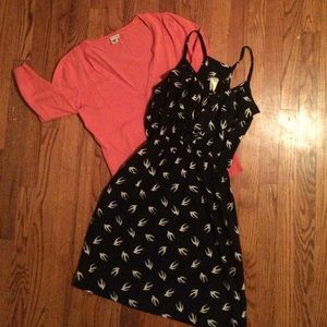 SPECIAL! Navy Dress with Salmon Pink Cardigan