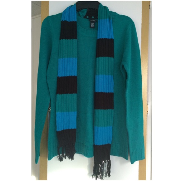 BOGO Sale Teal Knit Sweater with Scarf