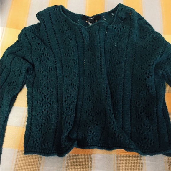 Forest green. Crochet knit sweater