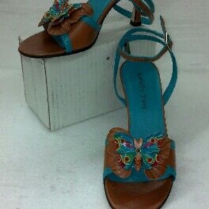Isabella Fiore Butterfly Tan Blue Angle Strap Sand
