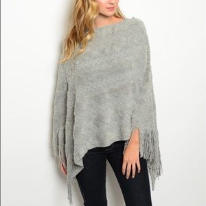 Gray fringe poncho-NWT RETAIL- O/S