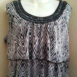 Black and White Blouse with Black Jeweled collar