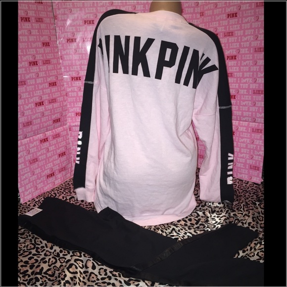 PINK Victoria's Secret Sweaters - 🚫SOLD🚫 VS PINK Logo Varsity Crew Shirt & legging