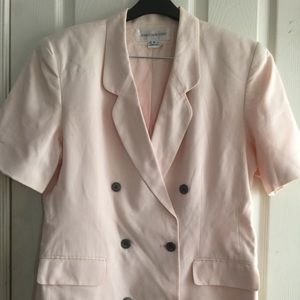 Jones NewYork Pink Linen Doublebreasted Skirt Suit