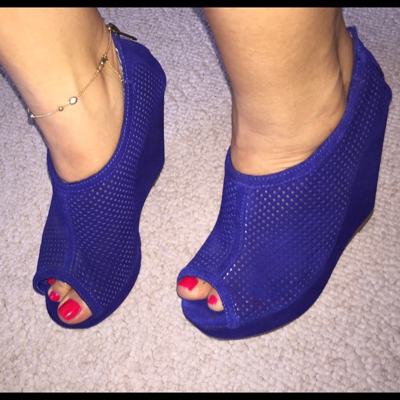 Blue wedge heels