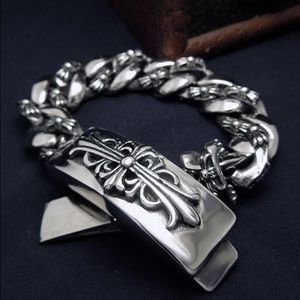 Floral cross titanium steel bracelet