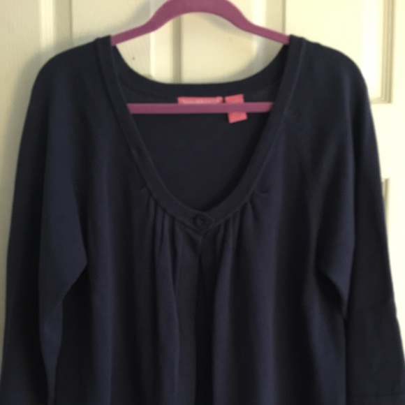 WOMAN WITHIN Navy-blue Crop One Button Sweater.
