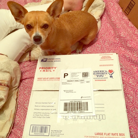 Ready to be shipped. My dog is not the box..lol