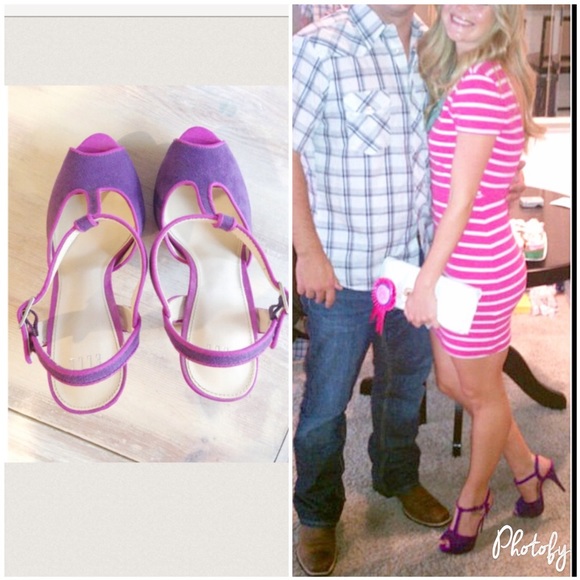 Elle Shoes - Deep Purple Suede Mary Jane platform heels