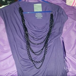 BcBg drape purple shirt with black chain