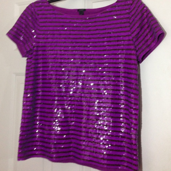 J Crew Sequins Tee Small Purple