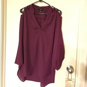 Wine colored cut out shoulder blouse