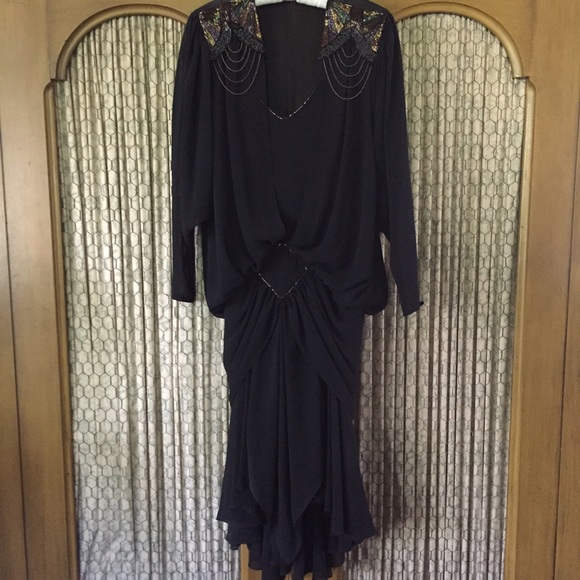 Vintage Black Deco Embellished Holiday Dress