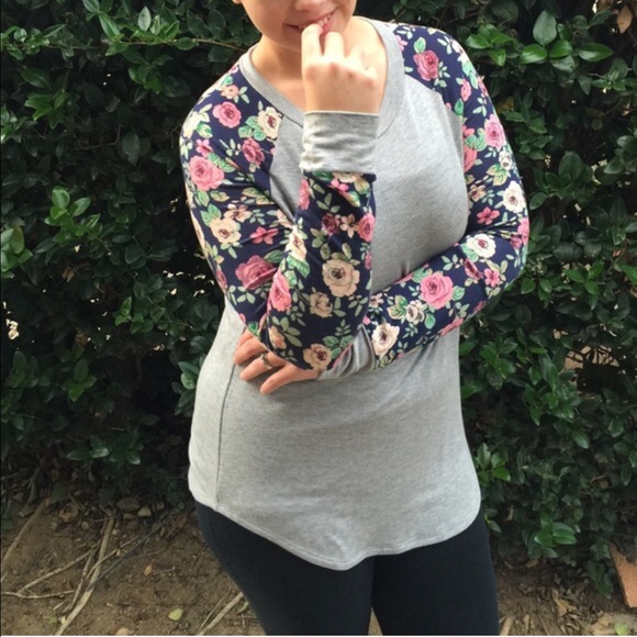 SOLD IN BUNDLE French Terry Floral Sleeve Top - Picture 2 of 4