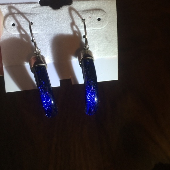 Sterling silver dichroic glass glitter cobalt horn