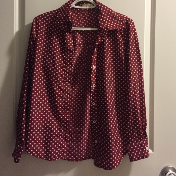 Burgundy poka dots chiffon shirt - Picture 1 of 4