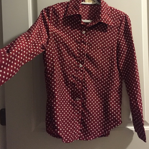 Burgundy poka dots chiffon shirt - Picture 4 of 4