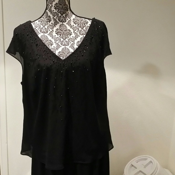 Black beaded blouse with skirt