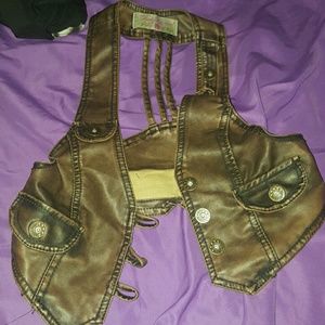 Brown leather vest