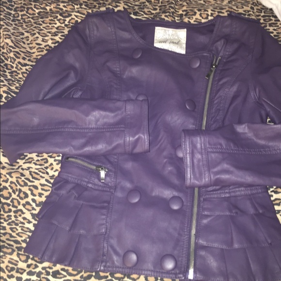 Purple leather girl military style jacket