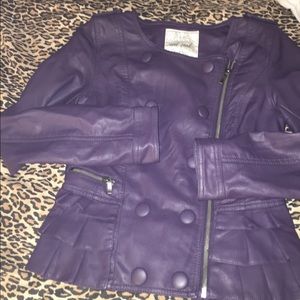 Purple leather girl military style jacket