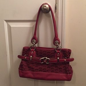 Red canvass and leather shoulder bag