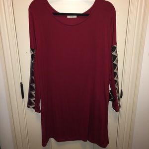 Red Tunic Dress with Aztec Sequins