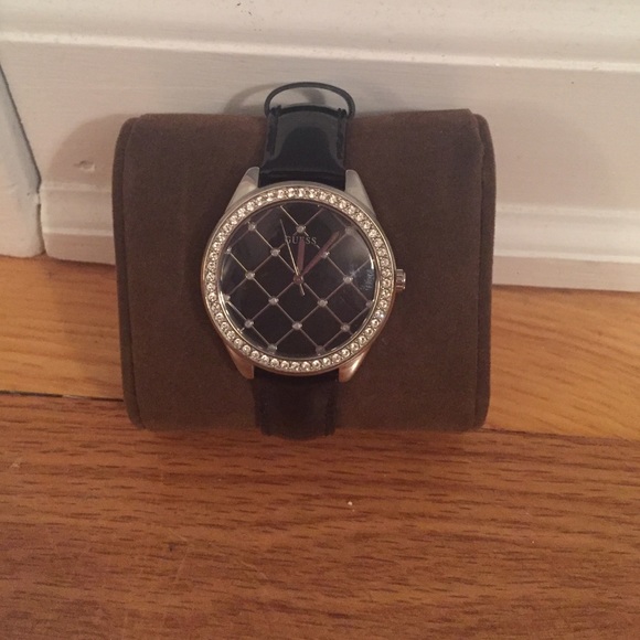 Black leather Guess watch