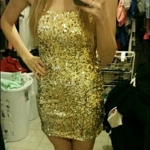 Strapless Gold sequin dress