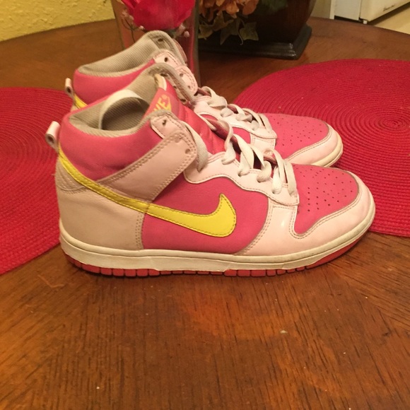 Nike Shoes | Female Size 4 Pink And Yellow High Top Air Force | Poshmark