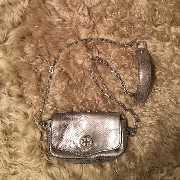 Tory Burch Snakeskin silver metallic mini bag