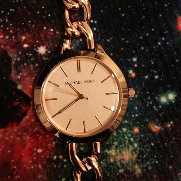 MK slim chain rose gold watch
