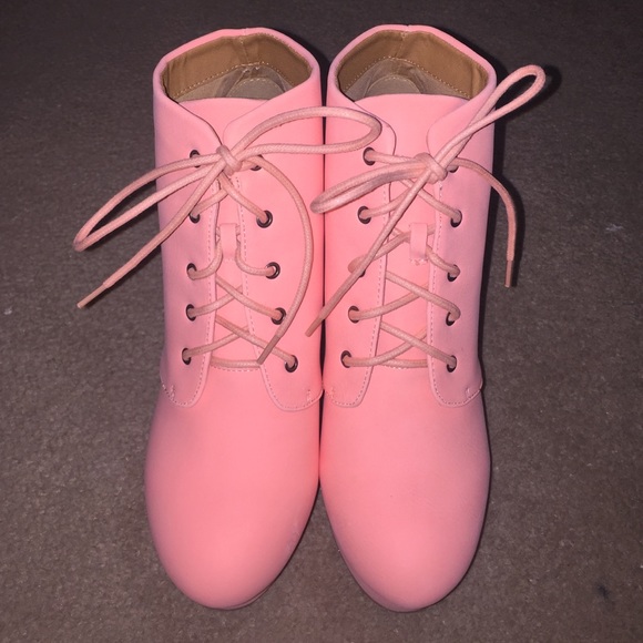 Peach lace up booties