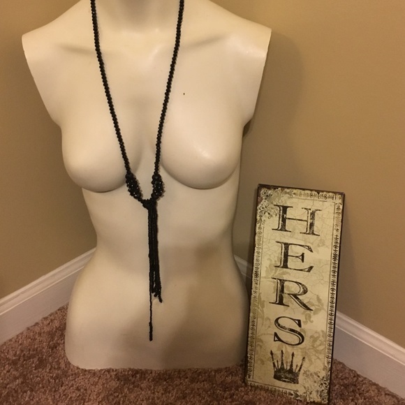 Black beaded tassel necklace