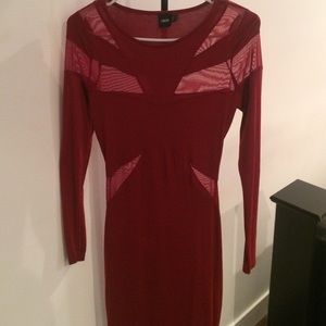 Deep Red/ Burgundy Sheer Panel Dress