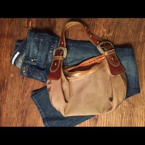 Gold Kathy Van Zeeland purse, shoulder bag