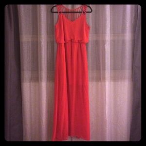 Coral colored floor length dress😘