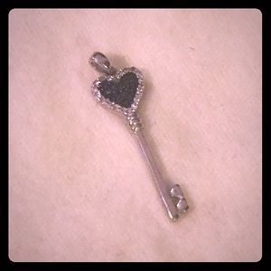 S925 Pendant Black and White Diamond Accent Heart